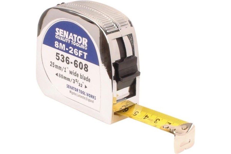 Svinovací metr s&nbsp;chromovým pouzdrem 8m/25" SENATOR