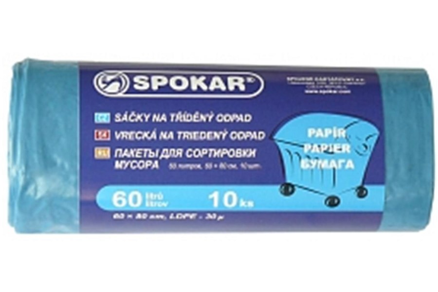 Sáčky na tříděný odpad 60L - 10 ks, modré - na papír