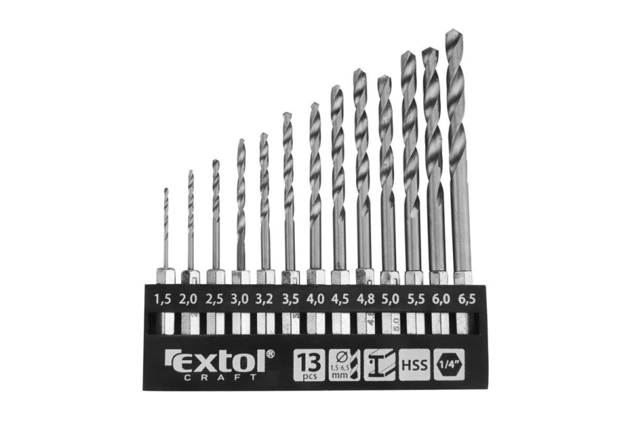 Vrtáky do kovu se šestihrannou stopkou, sada 13ks, 1,5-6,5mm, HSS (11140) EXTOL CRAFT - 