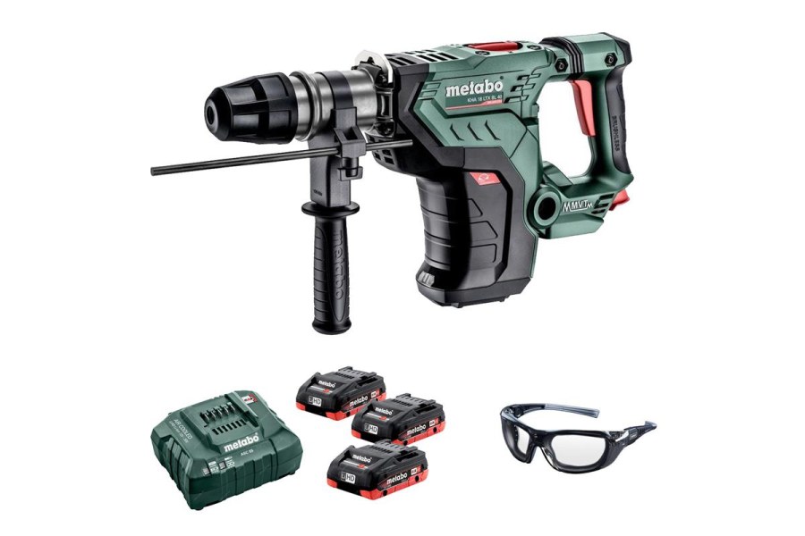 Aku kombinované kladivo KHA 18 LTX Metabo + sada 3ks LiHD 4.0 Ah s&nbsp;nabíječkou + pracovní brýle Narex - 