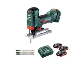 Aku přímočará pila STA 18 LTX 100 METABO + 3 akumulátory LiHD 4.0 Ah s&nbsp;nabíječkou + 3 plátky NAREX