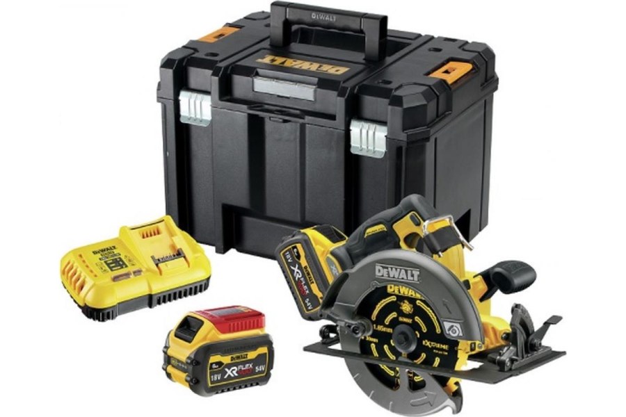 Bezuhlíková aku okružní pila 54 V, kotouč 190 mm, 2x aku 6,0 Ah, kufr Tstak DeWalt